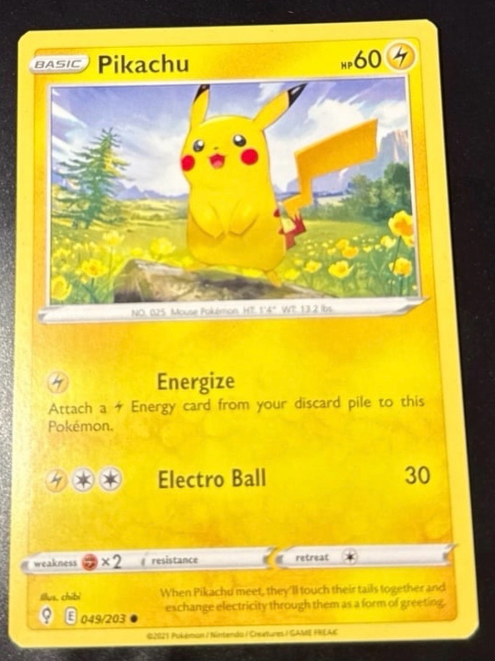 Pikachu Evolving Skies 49/203 rare nonholofoil 2021 released Card nearmint NM